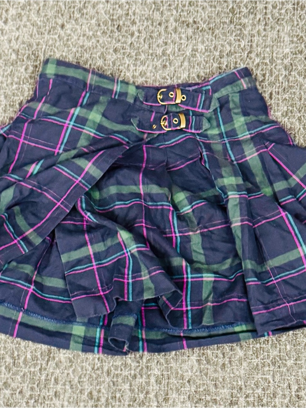 Polo by Ralph Lauren Navy, Green & Pink Plaid Pleated Skater Skirt